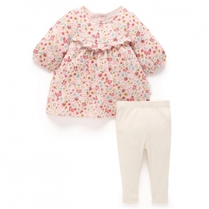 Purebaby有機棉女童上衣長褲套裝-紅色印花